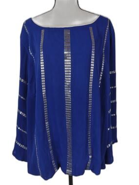 Womens Alfani Embellished Tunic Top Bright Blue Size 24W